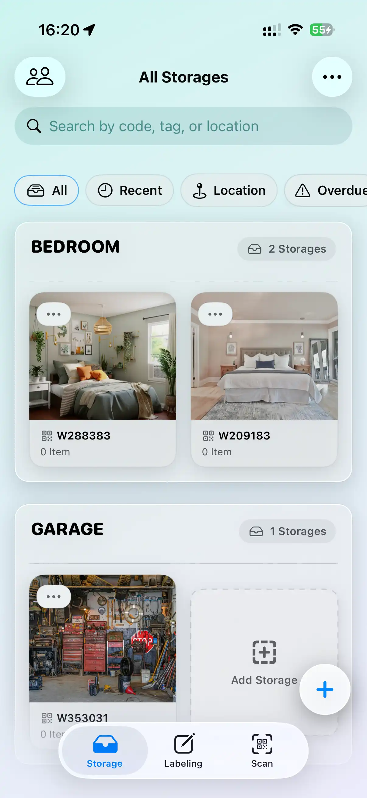 WatInside app All Storages screen